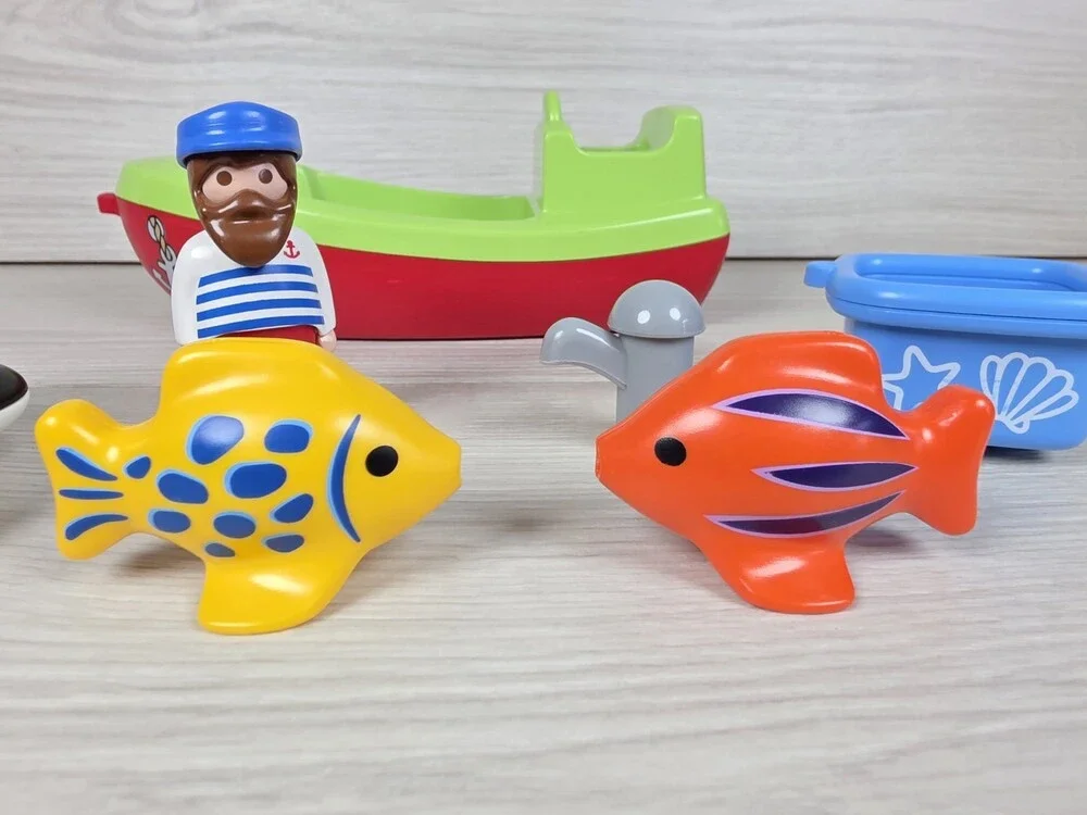 Vtg Playmobil 1.2.3 Sea Life Harbor Boat Orca Fisherman Fish Lot SU4